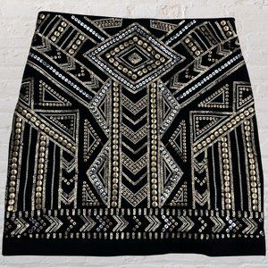 Gorgeous Knit Metallic Sequined Art Deco Black Express Skirt